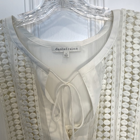 Daniel Rain Bohemian Sheer V Neck Tie Blouse with Embroidered Accents - Size S - Picture 4 of 5